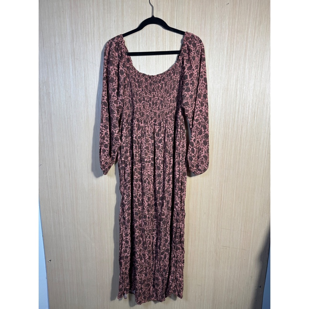 Faherty Womens Pink Floral Smocked Bodice Long Sleeve Viscose Maxi Dress Large